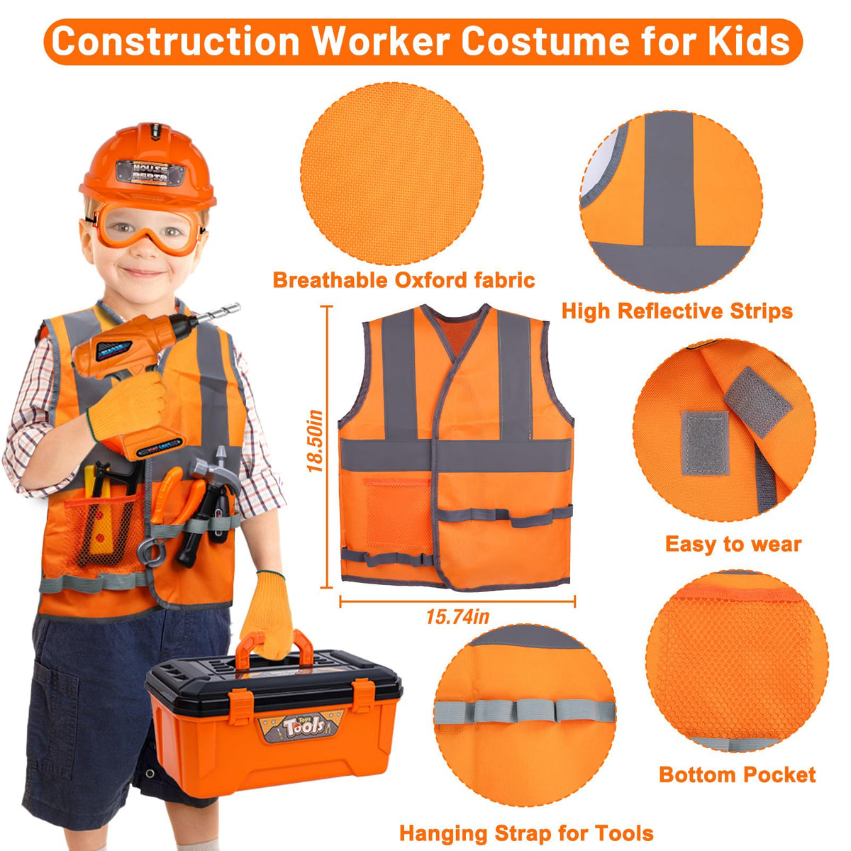 Magic4U safety vest worn by child sparks active pretend construction adventures.