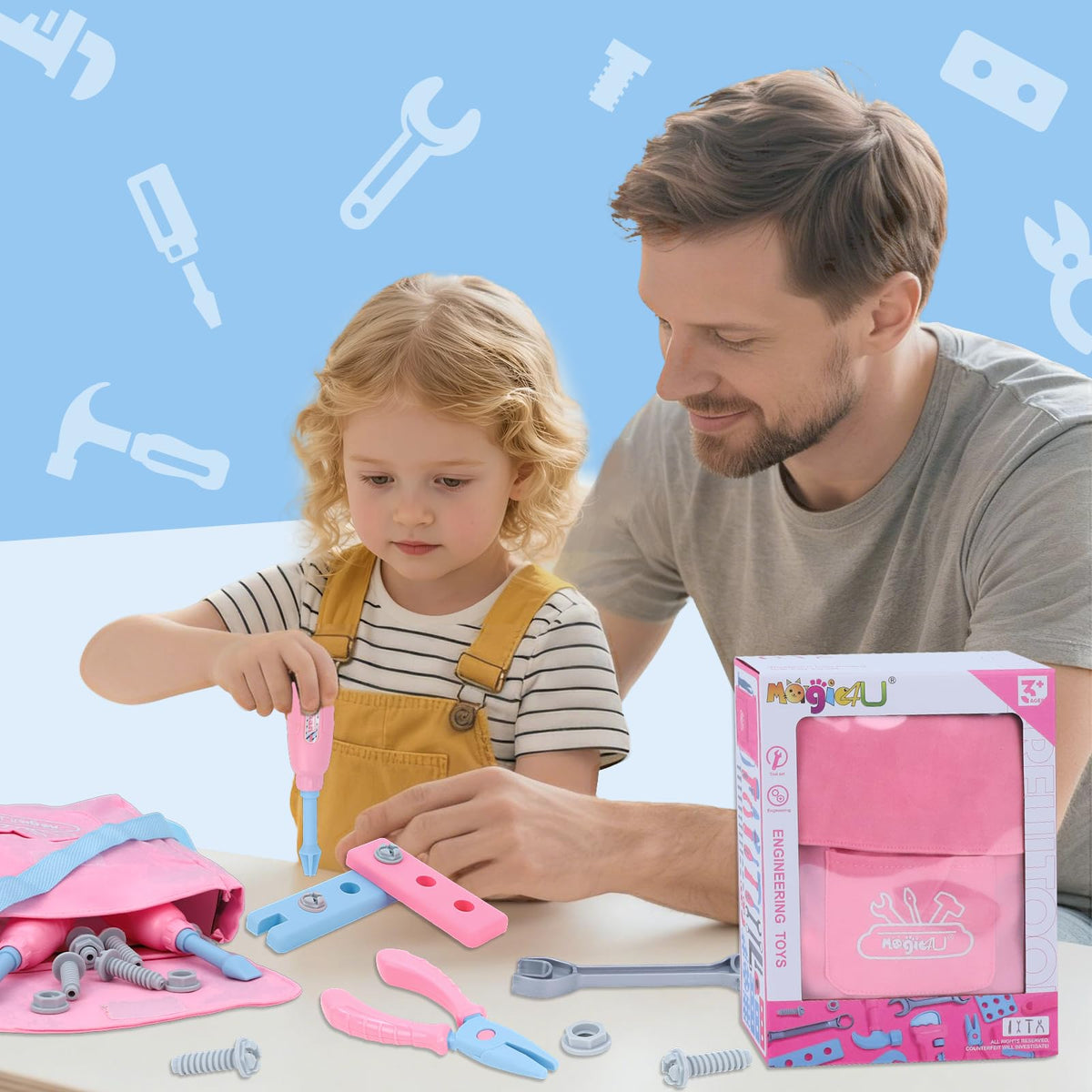Magic4U tool bag open for easy storage and portable playtime.