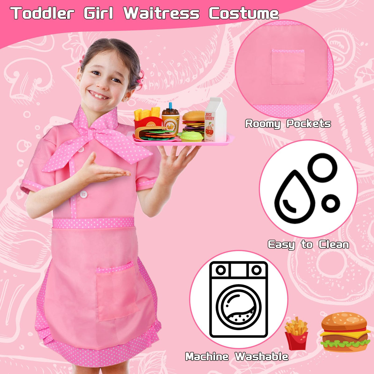 Magic4U waitress costume apron shown with durable, machine-washable fabric