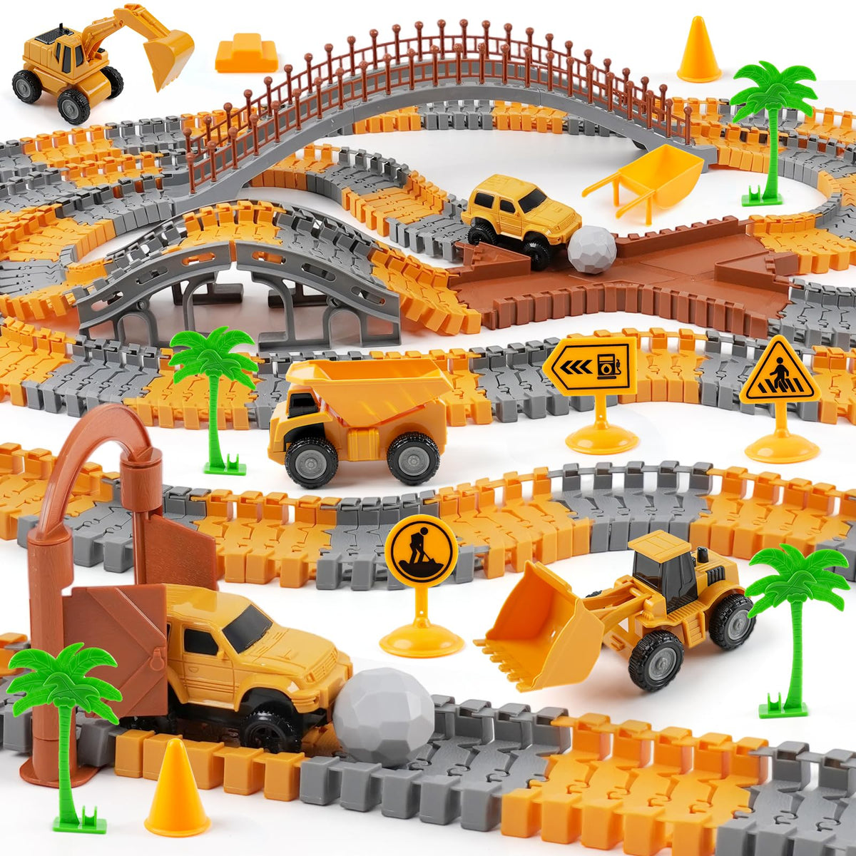 MagicKidz excavator on flexible tracks promoting hands-on construction play.