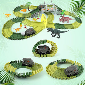 MagicKidz dinosaur figures and bridges create an immersive racing world.