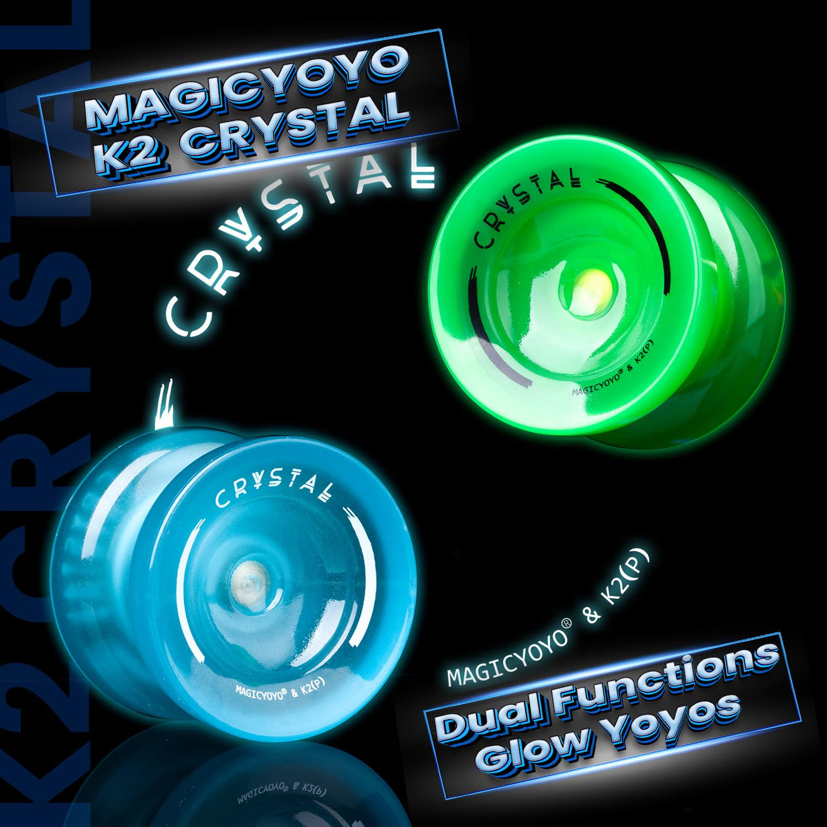 MAGICYOYO K2 Crystal Glow Blue Yo-Yo ready for performances in low light.