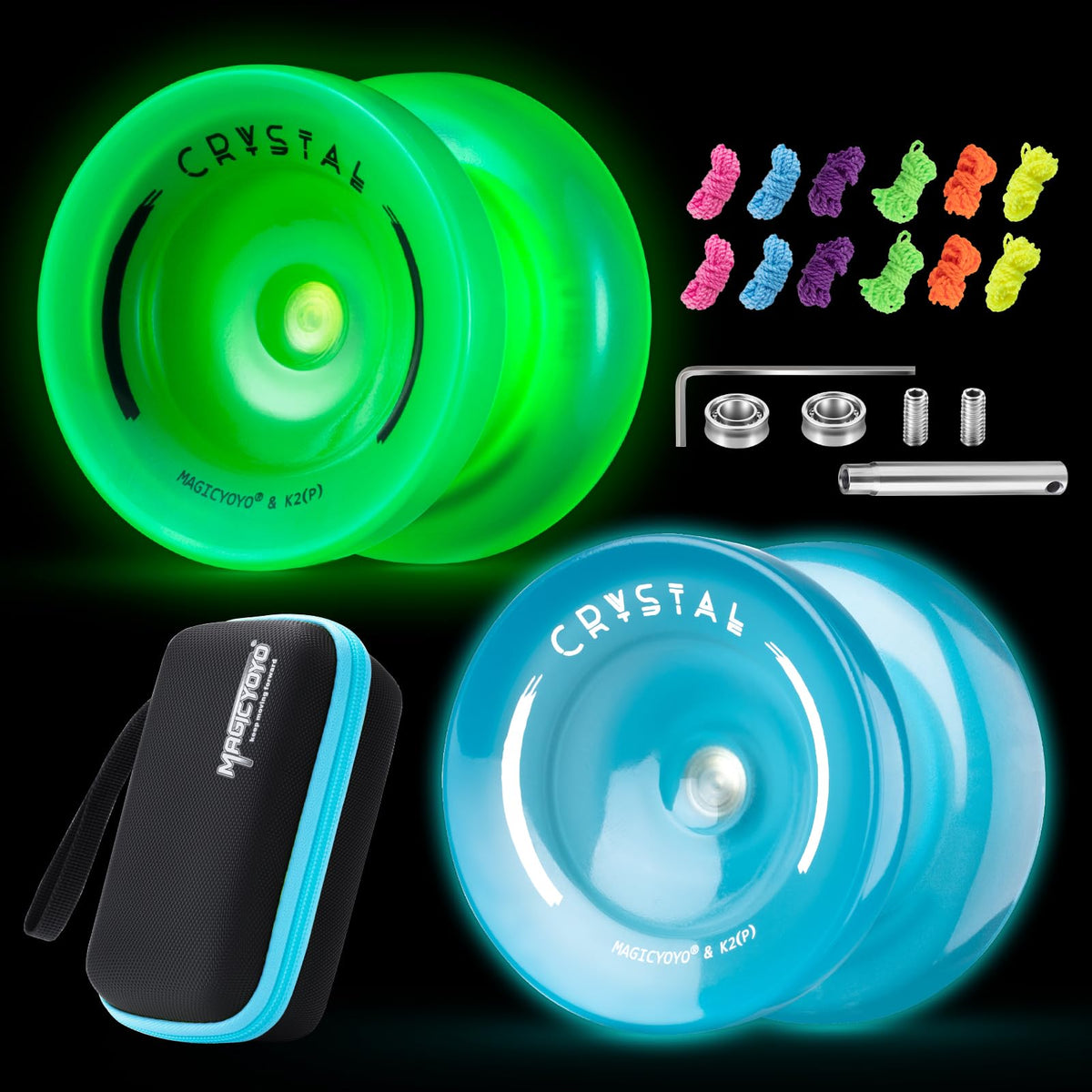 MAGICYOYO K2 Crystal Glow Green Yo-Yo glowing for night sessions.