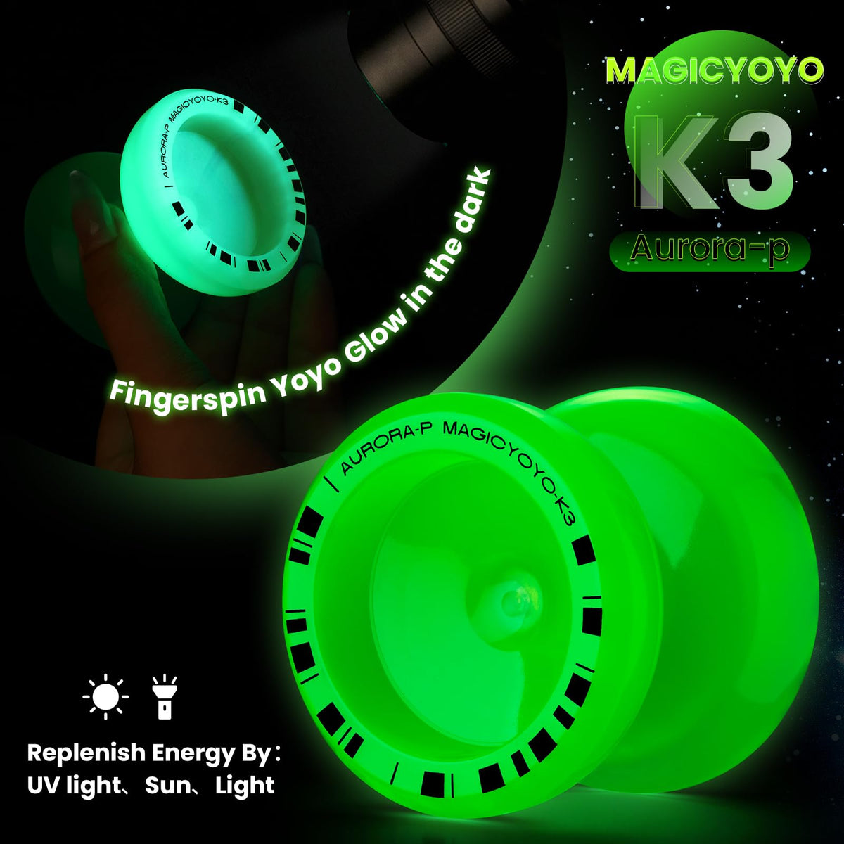 K3 glow activation under sunlight or UV makes night practice visible.