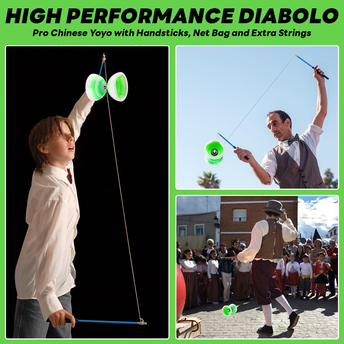 Cotton net carry bag keeps the diabolo set organized on the go