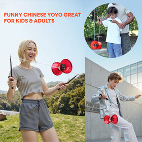 MAGICYOYO Pro red diabolo spinning smoothly to illustrate fast acceleration.
