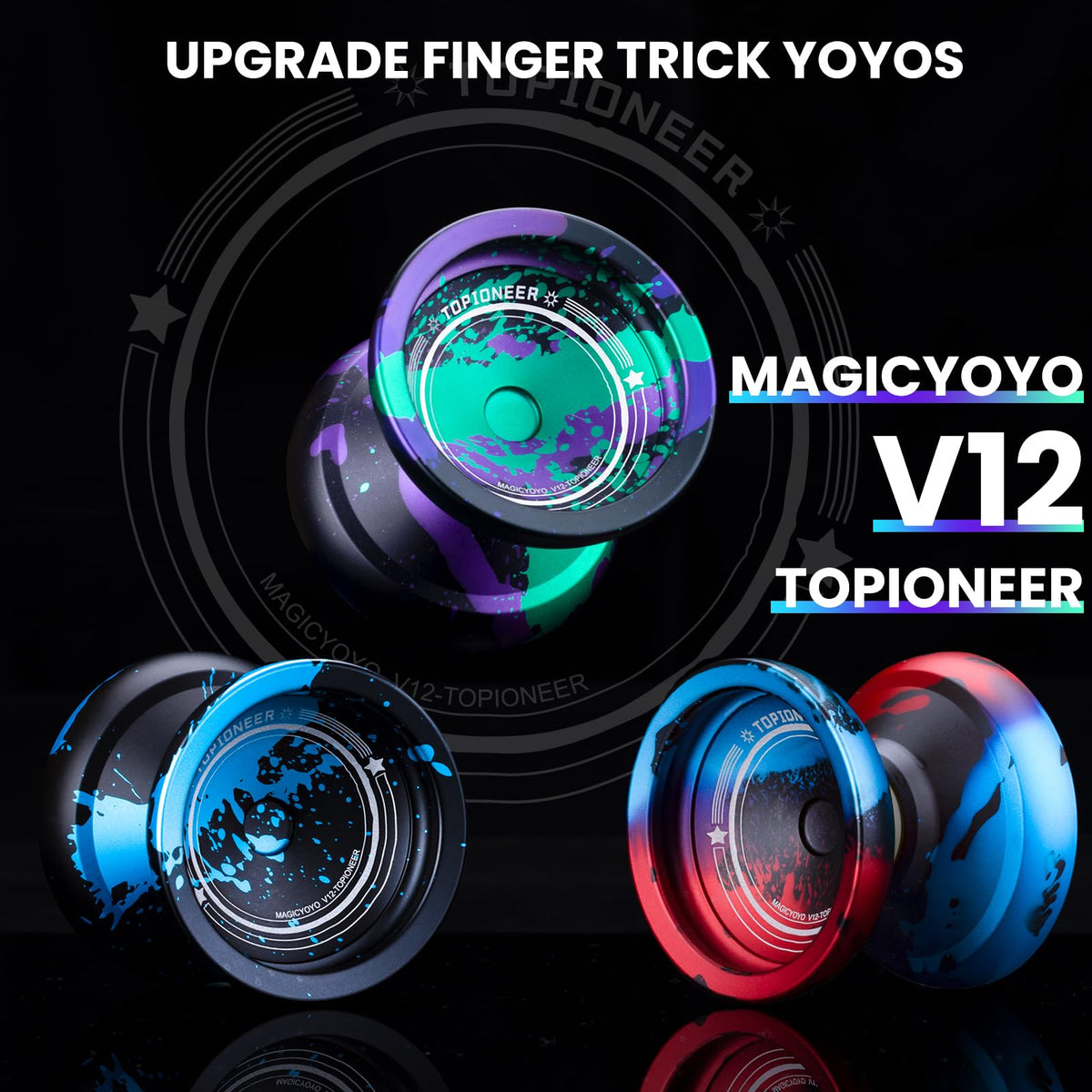 MAGICYOYO V12 dimple-edge design highlights hook finger spin potential and control.