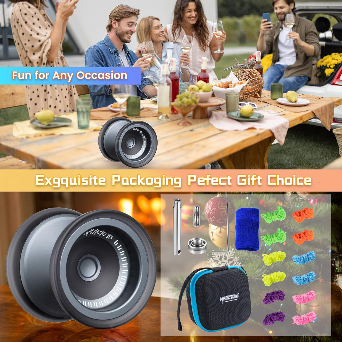 MAGICYOYO V13 Deepspin blue finger brace included offers wrist support during play.