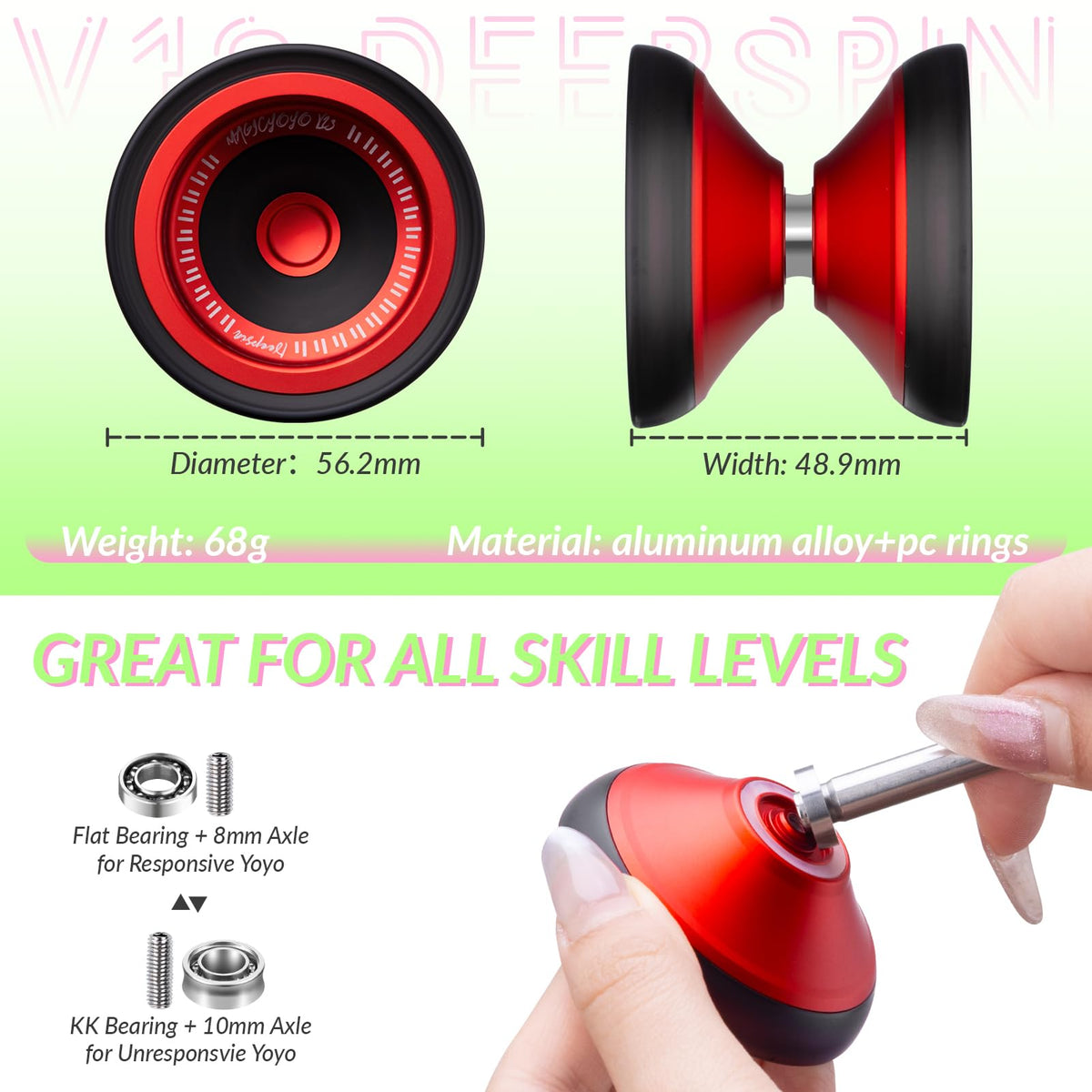 Wide body supports finger spins and trick practice.