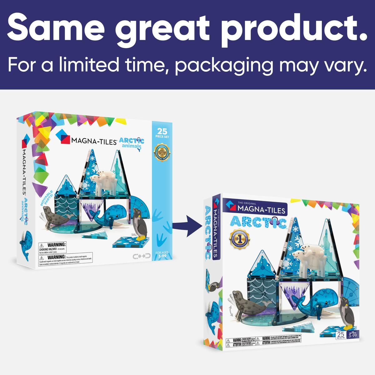 MAGNA-TILES Arctic Triangles image highlights geometry-friendly play and open-ended exploration.