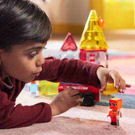 MAGNA-TILES fire pieces enable versatile builds and storytelling adventures.