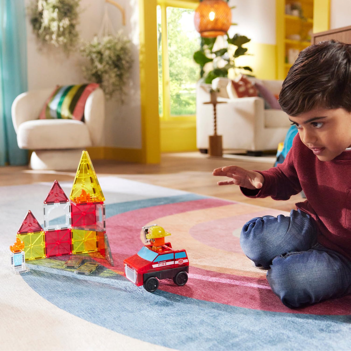 MAGNA-TILES firefighter figure with Mix & Match options sparks imaginative role-play.