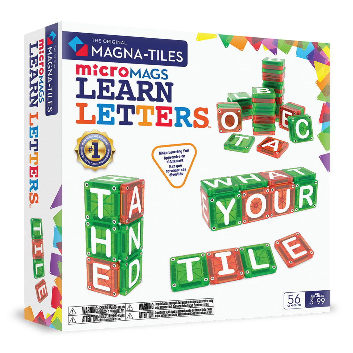 MAGNA-TILES micromags Learn Letters set — printed letters for early recognition and hands-on play.