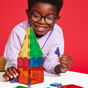 MAGNA-TILES microMAGS right triangles closeup demonstrates compact pieces for small builds.