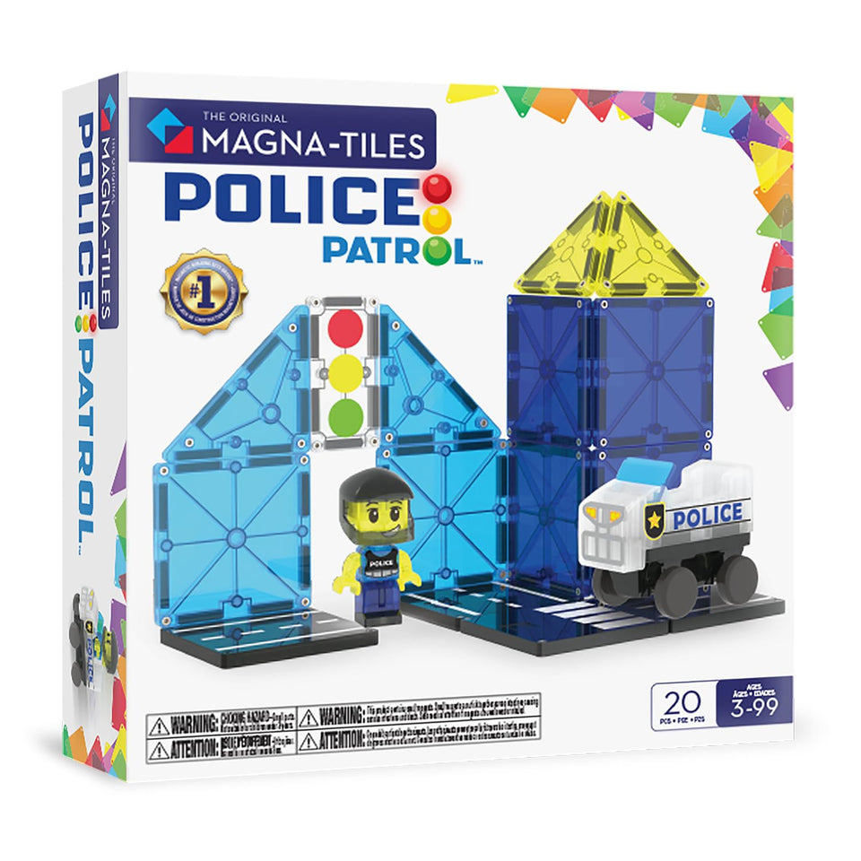 MAGNA-TILES Police Patrol microchassis fuels imaginative vehicle building and storytelling.