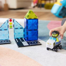 MAGNA-TILES Police Patrol mix-and-match figure enables customizable adventures.