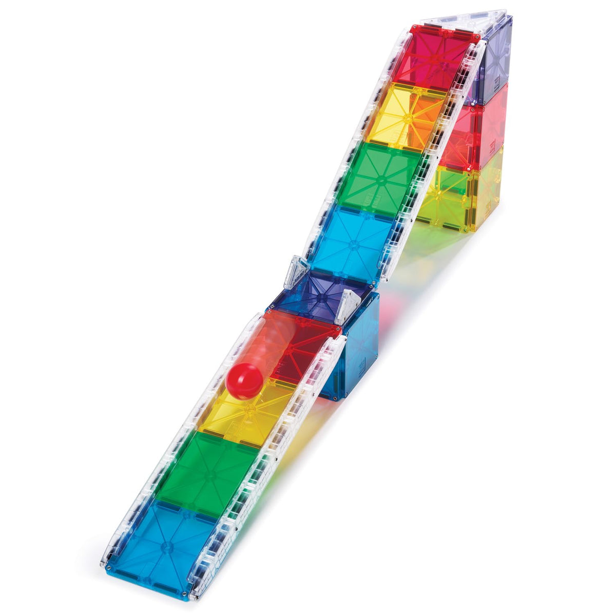 MAGNA-TILES Rail Racers magnetic pieces ensure quick, secure builds.