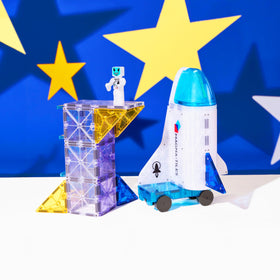MAGNA-TILES Capsule Window highlighted in Space set helping kids visualize spacecraft design.