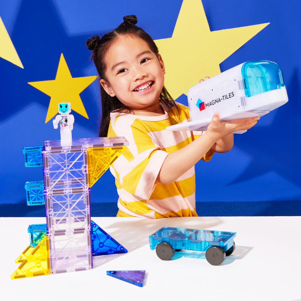 MAGNA-TILES Space Capsule and set components fostering cause-and-effect learning during space-themed play.