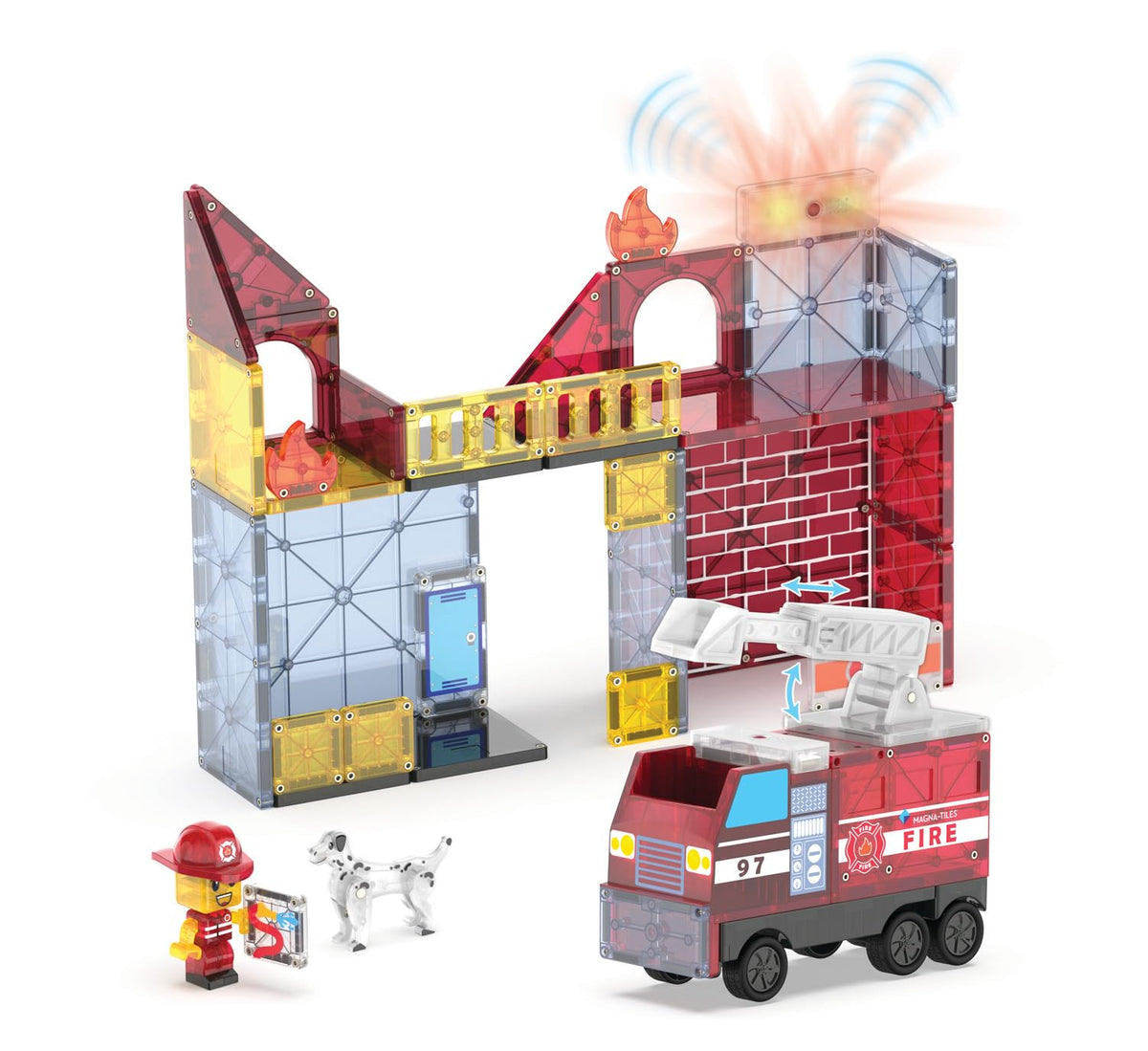 MAGNA-TILES Ladders and fence expand rescue layouts.