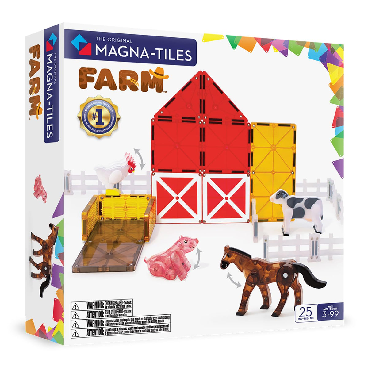 MAGNA-TILES Farm Animals barn tiles enable realistic farm scenes for imaginative play.