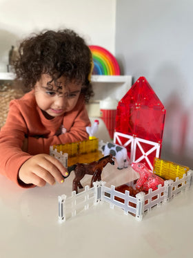 MAGNA-TILES Farm Animals magnetic fence pieces help create secure animal enclosures.