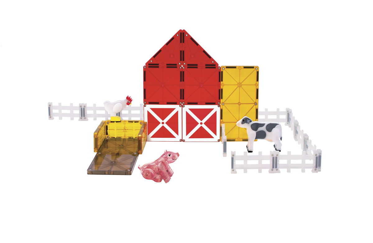 MAGNA-TILES Farm Animals rectangle tiles enable larger barn structures and builds.
