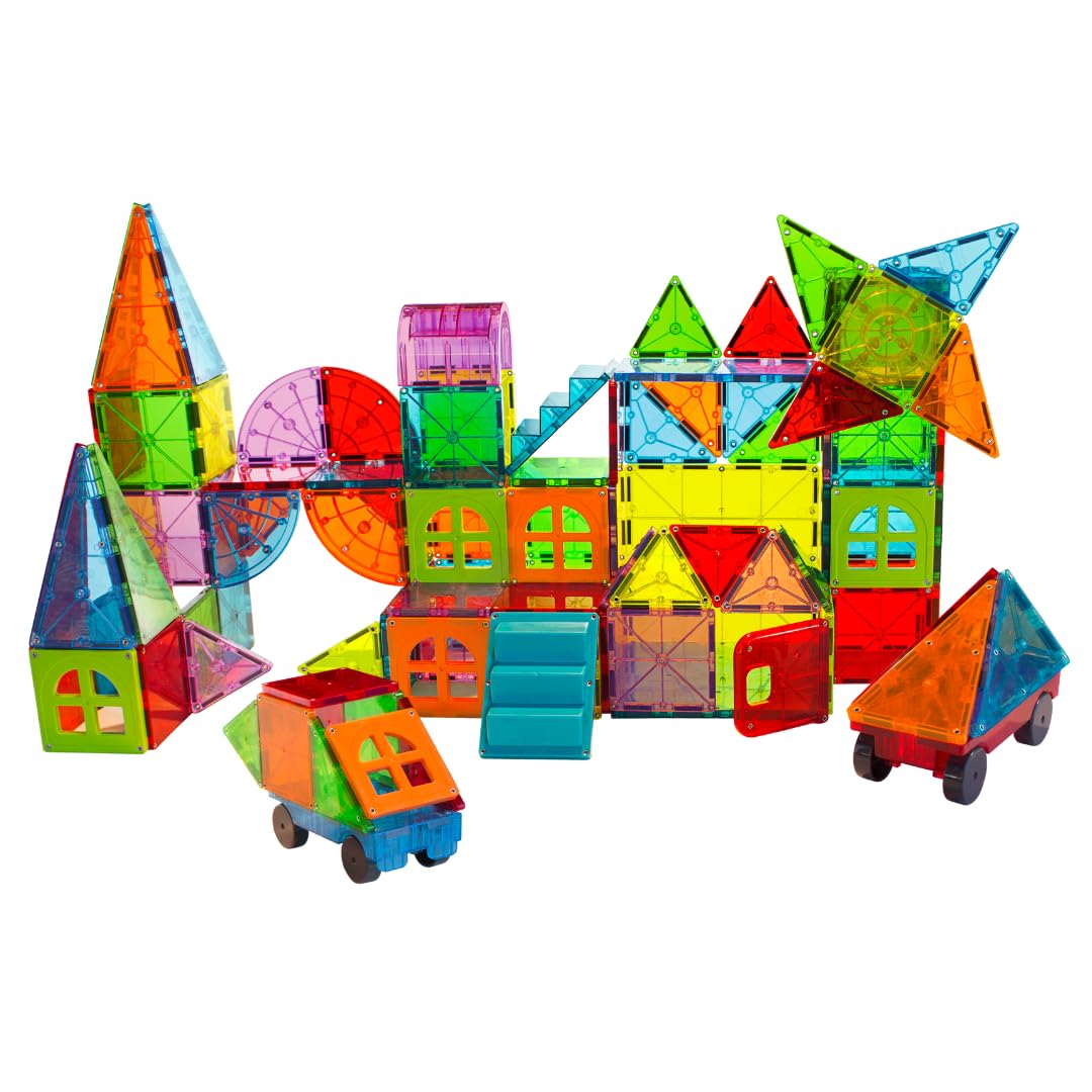 MAGNA-TILES Metropolis staircases support fine motor practice in multi-level builds