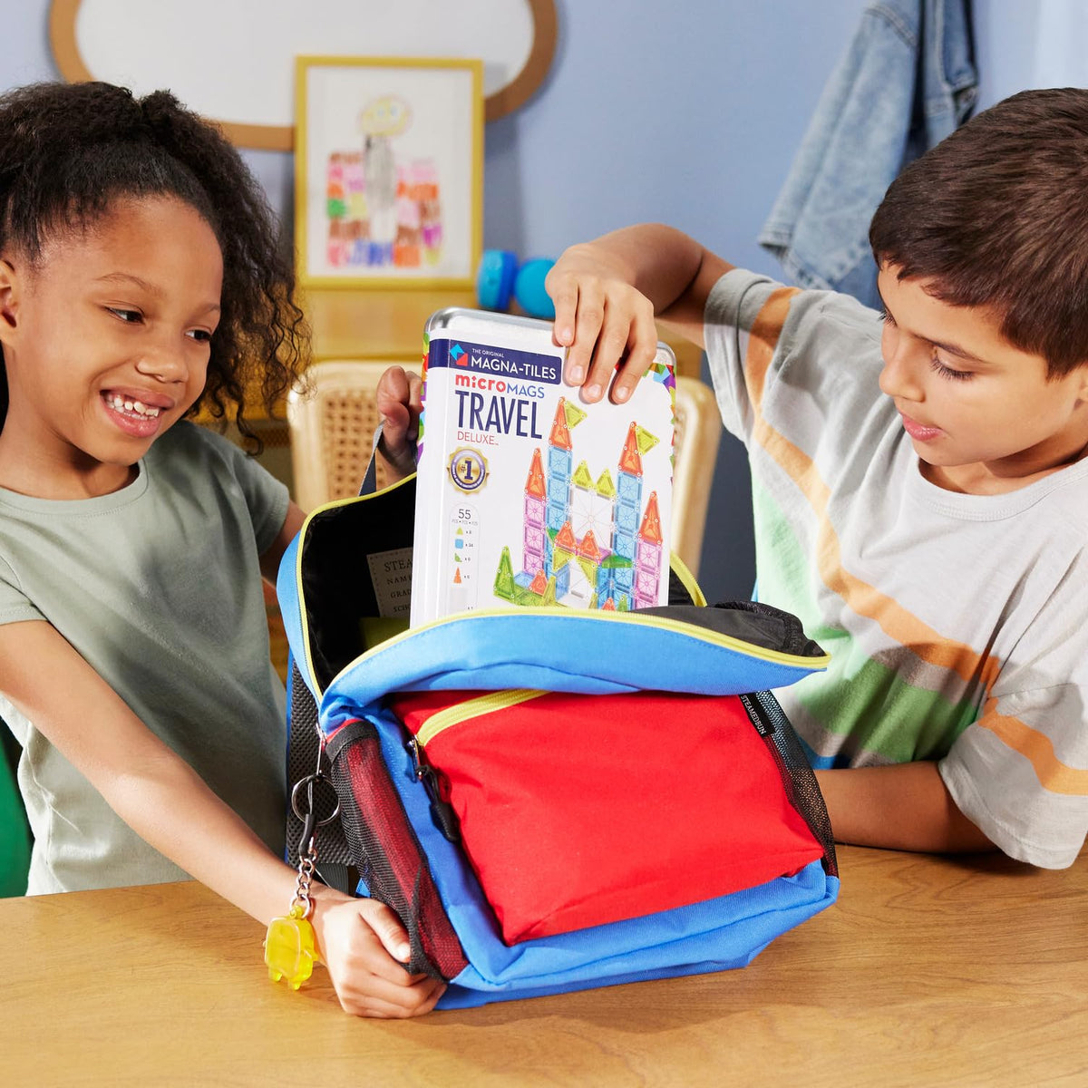 MAGNA-TILES microMAGS pieces spread shows compact portability and quick setup