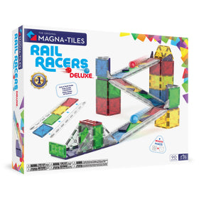 MAGNA-TILES Rail Racers Deluxe base plate showcases a sturdy starting area for fast-paced play.