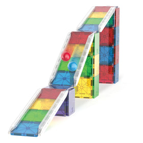 MAGNA-TILES Rail Racers towers add vertical interest and stability to builds.