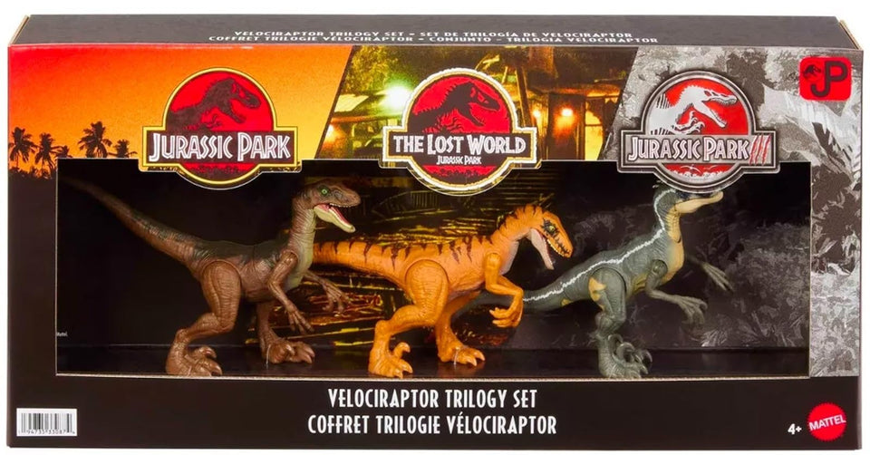 MAGNETOE Jurassic Velociraptor Trilogy Set pack: three poseable figures for dynamic dinosaur play