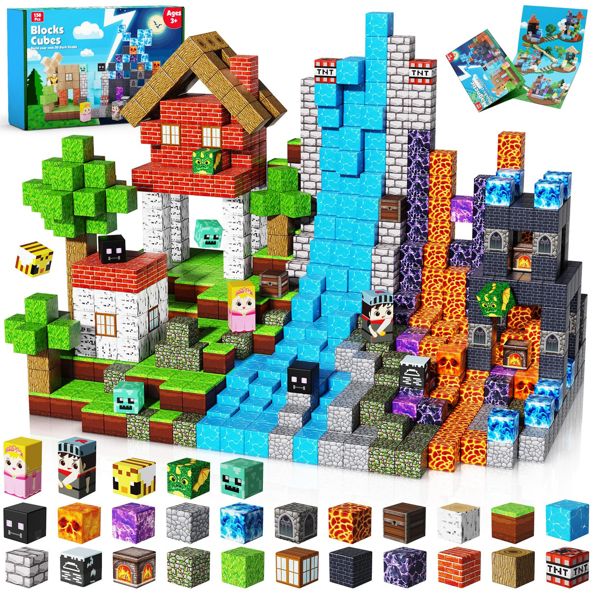 Magnetopia 150pcs magnetic cubes for imaginative building and tactile exploration.