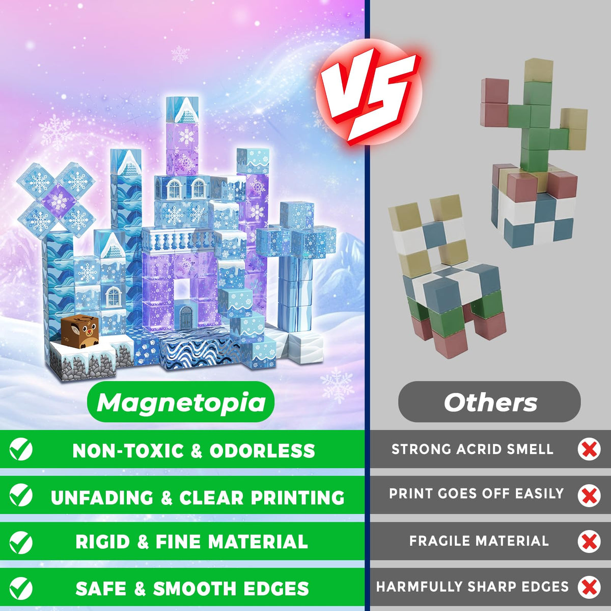 Castle tower assembly with Magnetopia blocks demonstrates tall, sturdy structures during play.