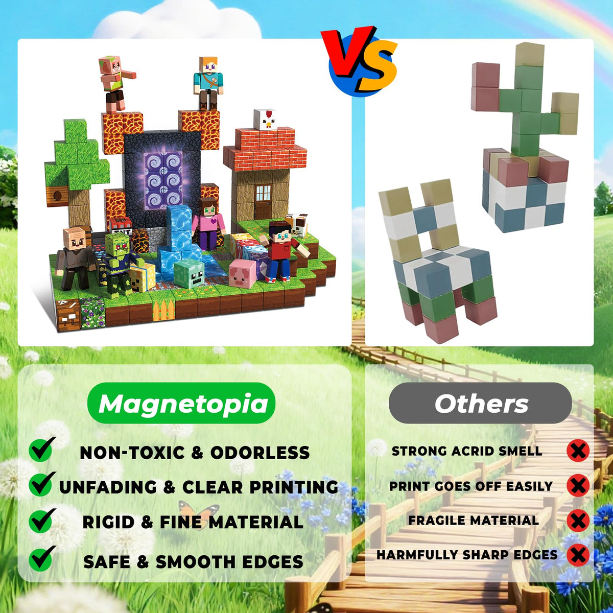 Supports spatial skills and coordination during cooperative building sessions