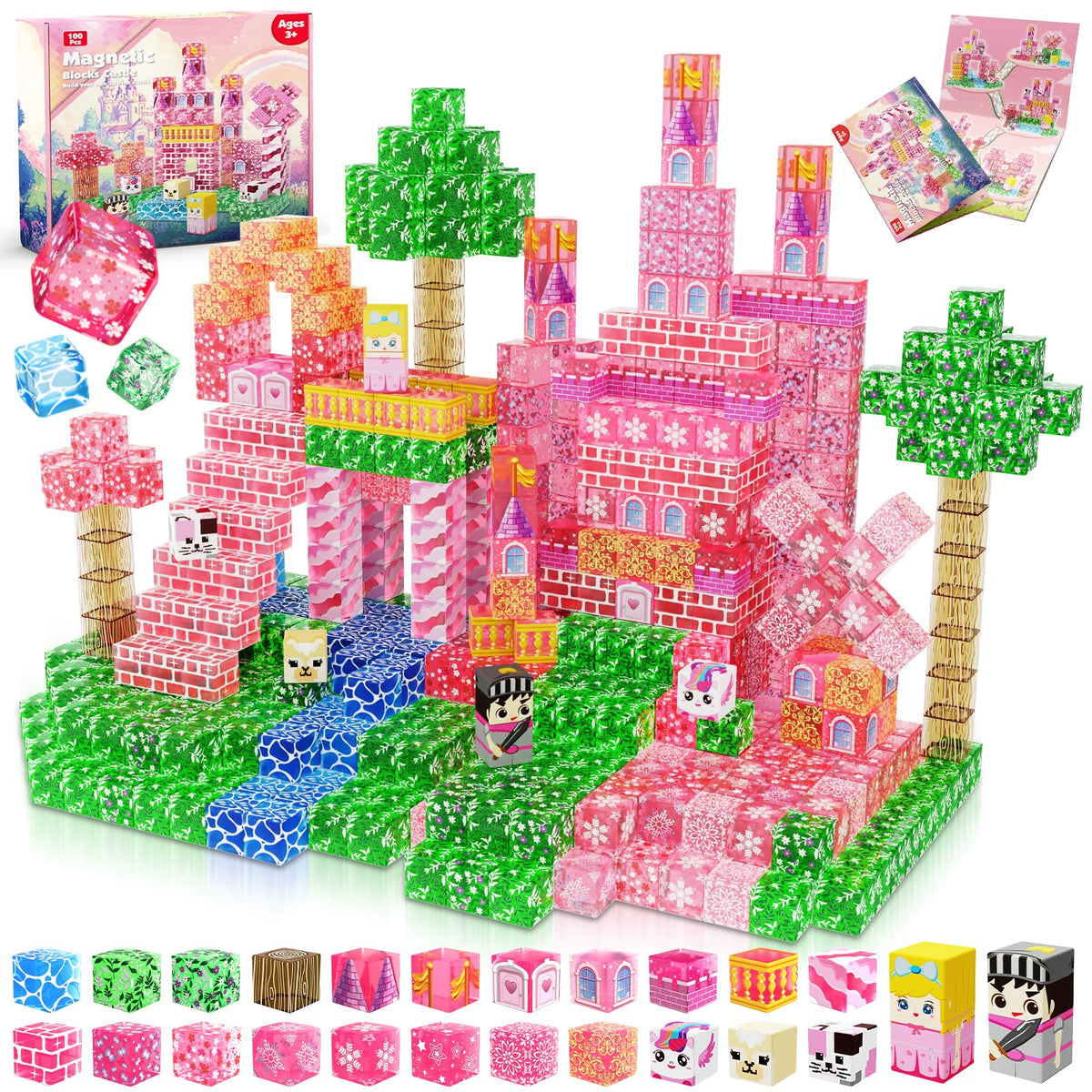 Magnetopia 100-piece blocks set for kids builds castles safely