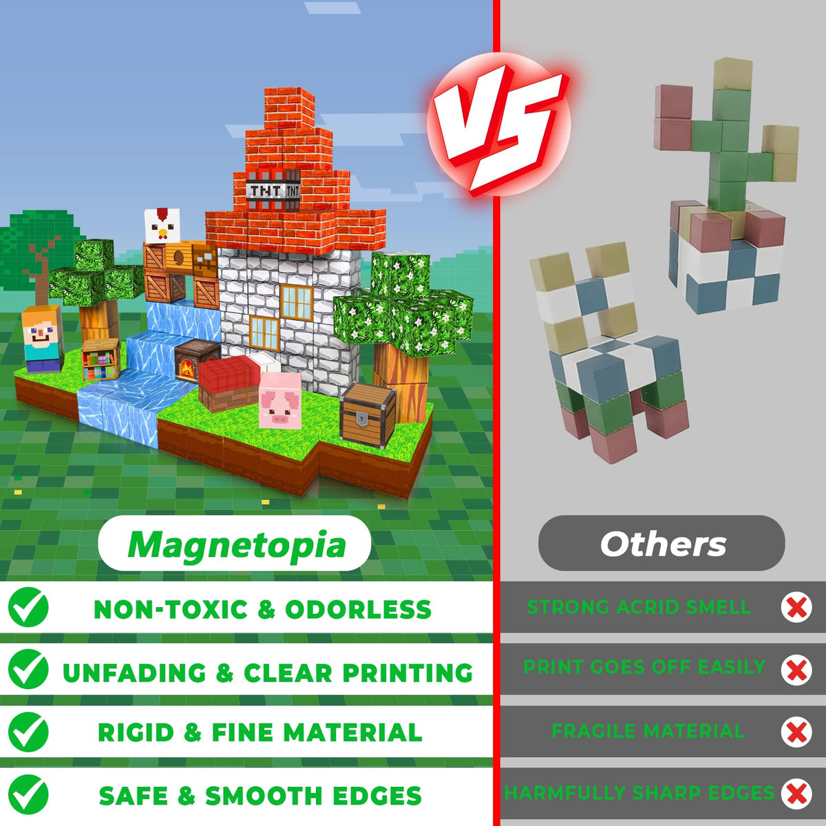 A child builds an imaginative structure with Magnetopia blocks