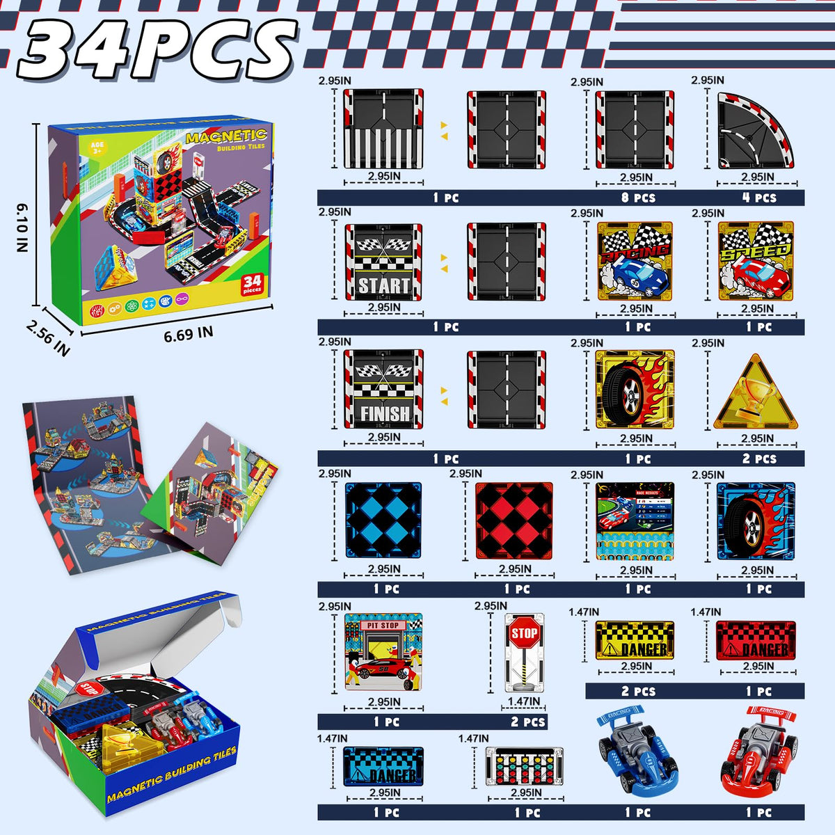 Magnetopia Road Set magnetic tiles support hands-on racing