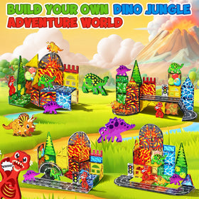 Magneverse Dino Tiles forest habitat scene encourages creative building and exploration.