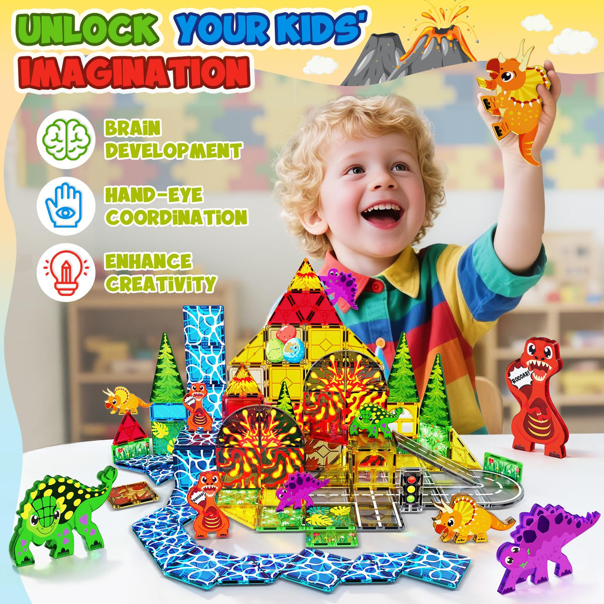 Magneverse Dino Tiles magnetic connection detail highlights durable, easy-click construction.