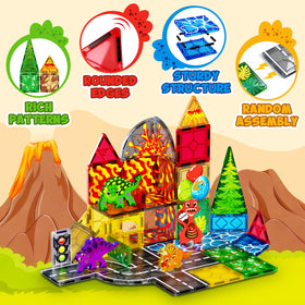 Magneverse Dino Tiles road network setup supports bigger, connected builds.