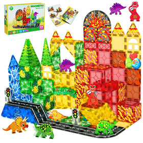 Magneverse Dino Tiles volcano lava flow scene for imaginative engineering play.