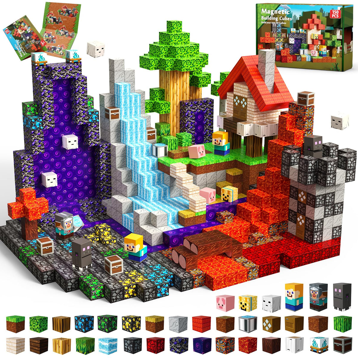 Magneverse 150pcs blocks create a red cabin for imaginative play.