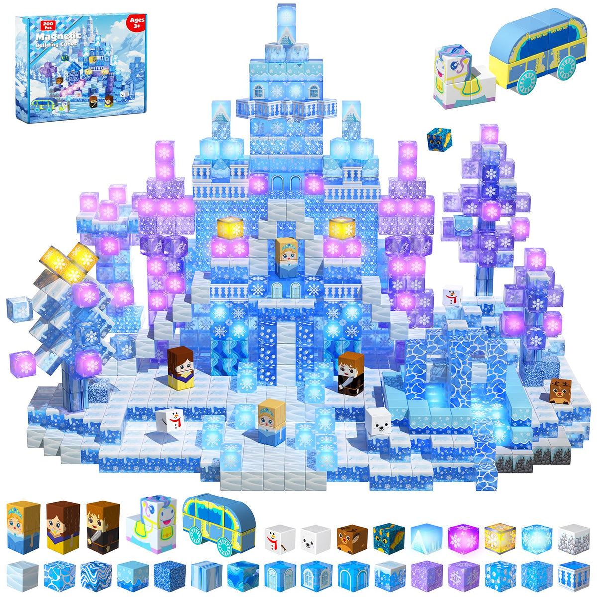 Magneverse 200pcs transparent glowing blocks illuminate creative play with crystal clarity