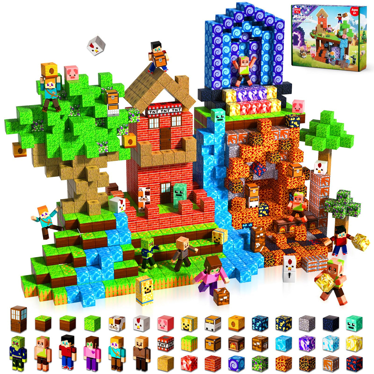 Magneverse 210-pc magnetic blocks in box for portable STEM play.