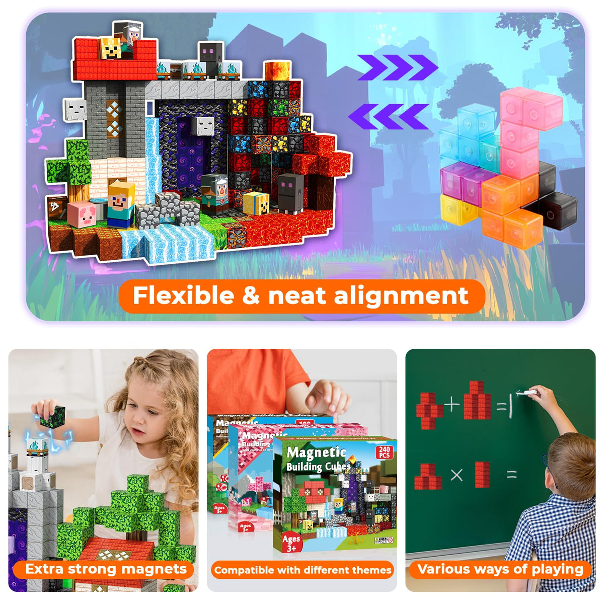 Magneverse blocks connect with other tiles to expand creative layouts