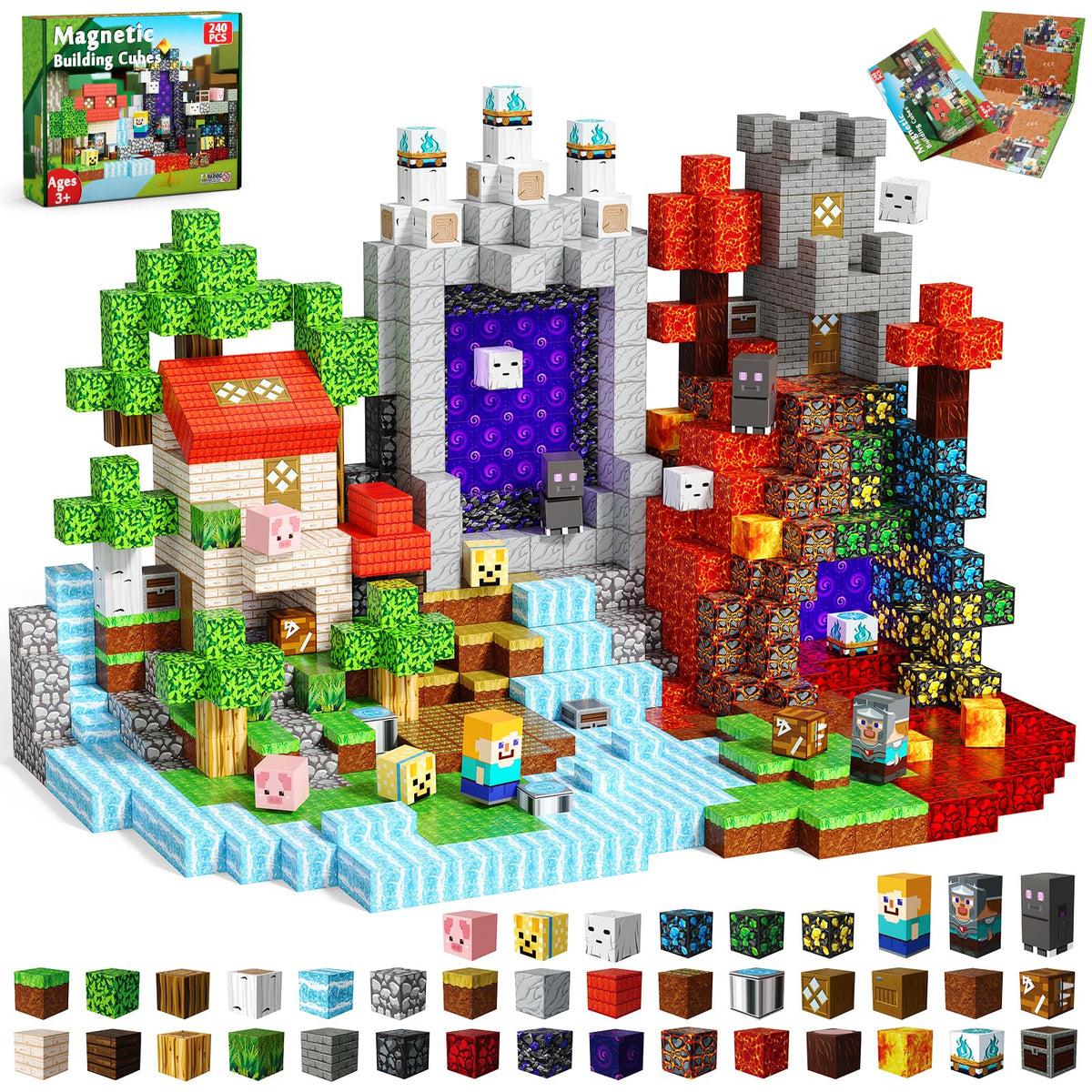 Magneverse 240pcs magnetic blocks build red cabin world for imaginative play