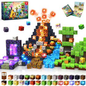Magneverse 300-piece magnetic blocks with light blocks for creative play and STEM learning.