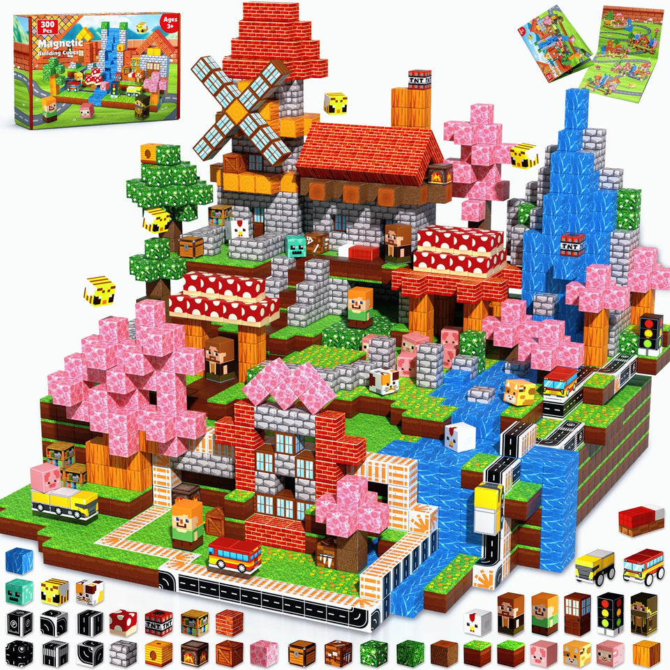Magneverse 300-piece blocks close-up highlights strong magnets for stable structures.