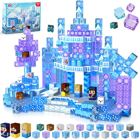 Magneverse magnetic blocks form a blue princess castle for imaginative play and fine-motor skill development.
